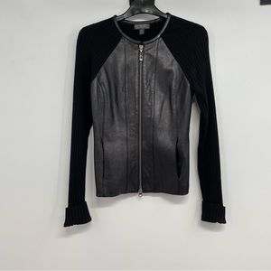 Classiques Entier Leather Merino Wool Ribbed Jacket Full Zip Black S Petite